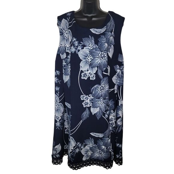 Sandra Darren Navy Floral sleeveless sheath dress size 18w - Picture 1 of 7